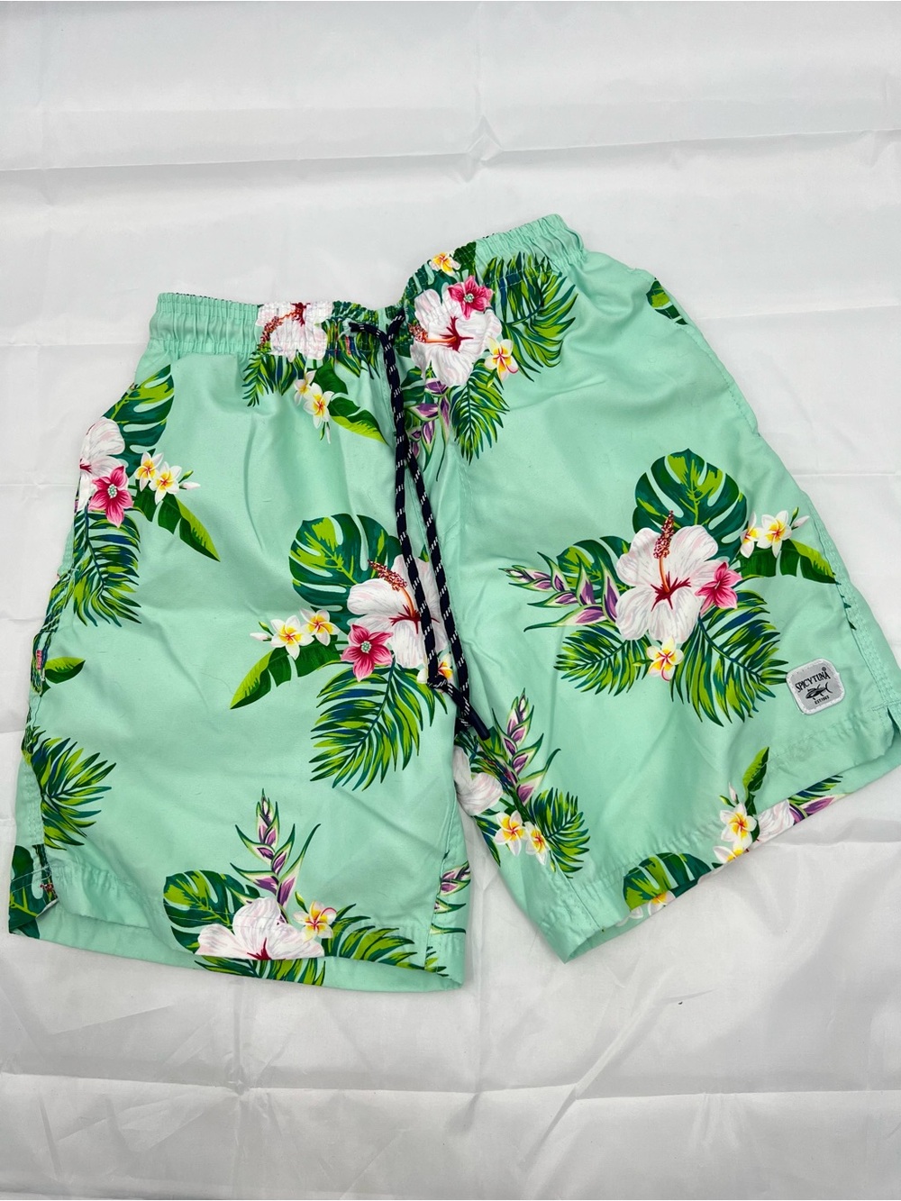 124 Spicy Tuna Mint Green Tropical Floral Swim Shorts